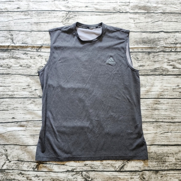 ADIDAS MEN'S CLIMALITE SLEEVELESS T-SHIRT IN DARK GREY HEATHER - Picture 2 of 3